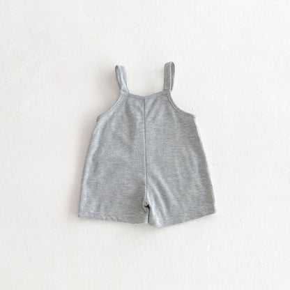 Summer Hot Selling Baby Kids Unisex Sleeveless Pocketed Grey Strap Overalls and White T-Shirt Clothing Set