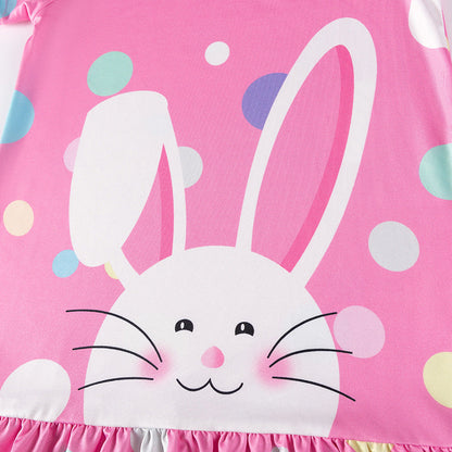 Summer Arrival Cartoon and Polka Dots Pattern Short Sleeves Dress for Stylish Girls