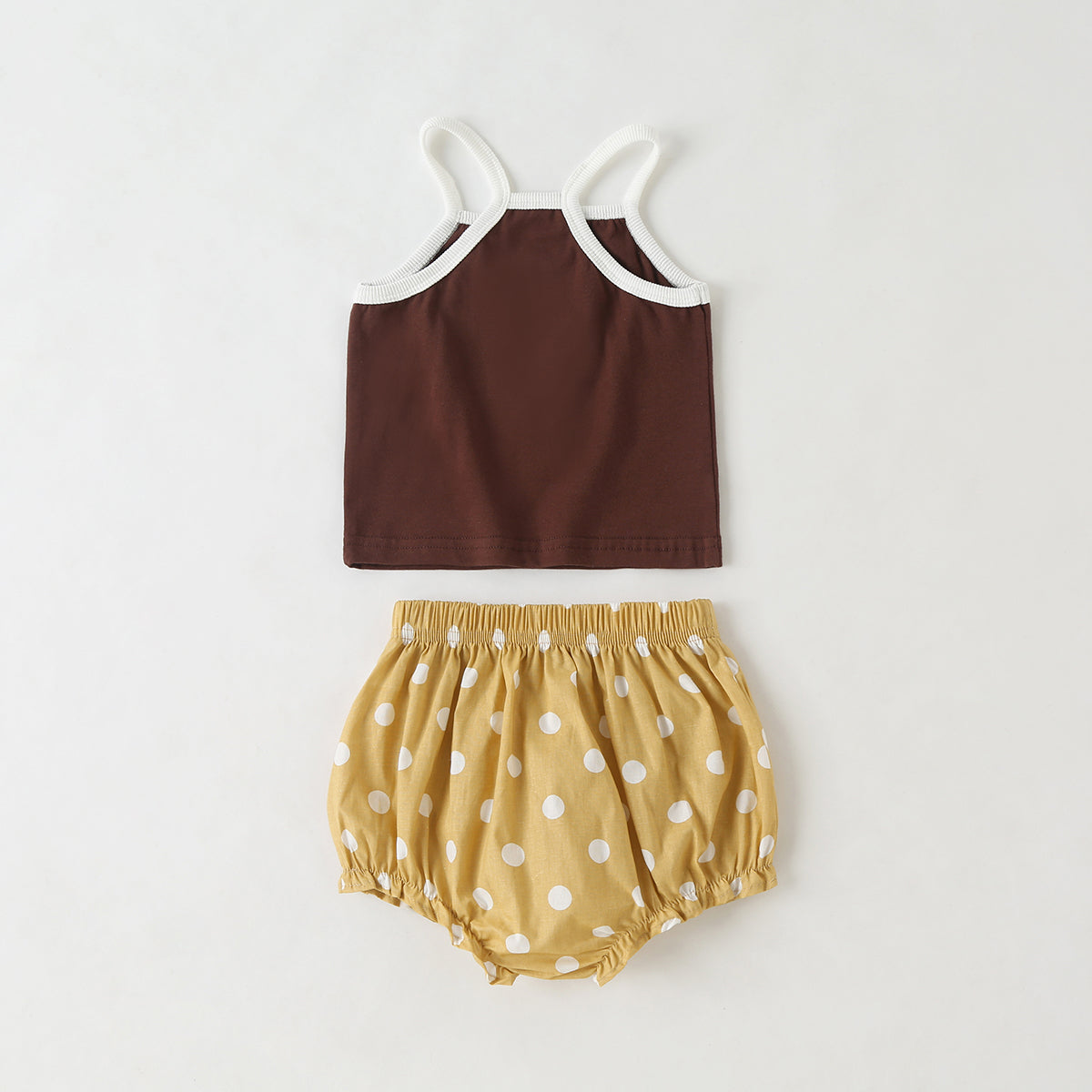 Baby Girl Slogan Pattern Sling Tops Combo Polka Dot Graphic Triangle Shorts One Pieces Sets