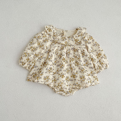 Floral Pattern Ruffle Neck Baby Onesies Dress