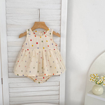 Summer Baby Kids Polka Dots Pattern Sleeveless Top and Shorts Clothing Set or Onesies for Girls