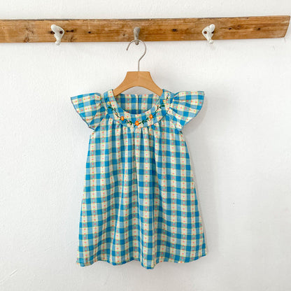 Summer Baby Girls French-style Flowers Pattern Fly-sleeved Plaid Onesies and Dress – Princess Sister Matching Set