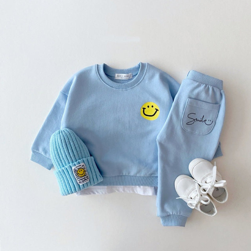 Baby Girls Smile Face With Letter Smile Top Combo Long Pants In Spring Autumn