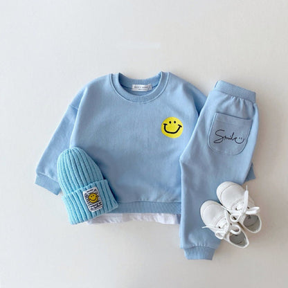 Baby Girls Smile Face With Letter Smile Top Combo Long Pants In Spring Autumn