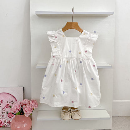 Summer Arrival Star Pattern Fly Sleeves Square Neck Dress/Onesies for Stylish Girls