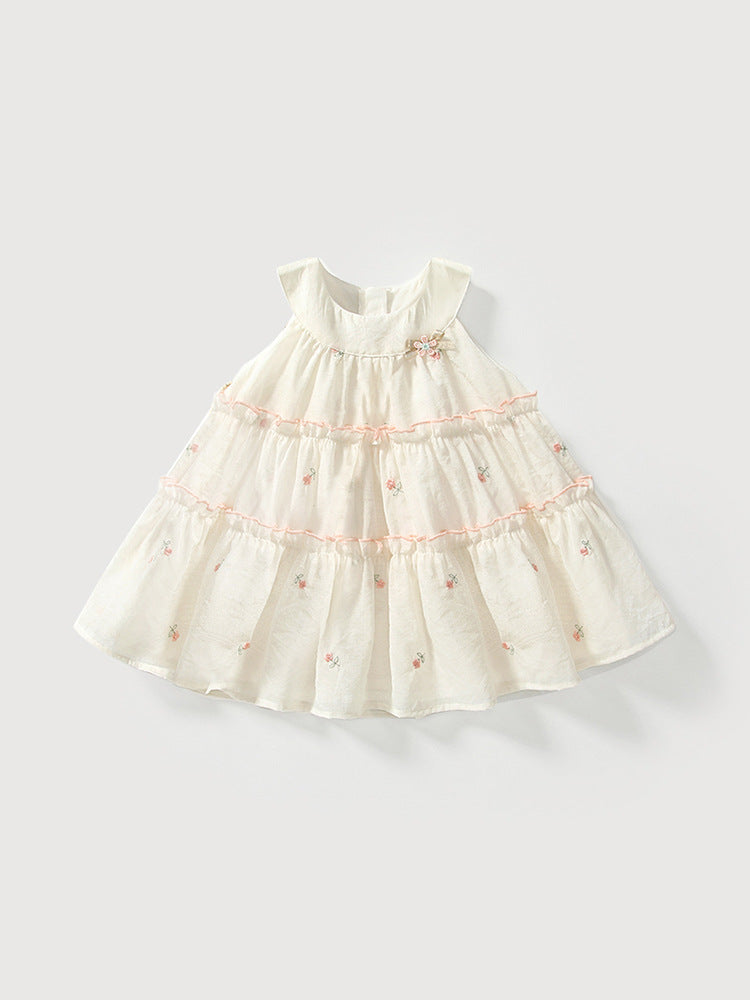Summer Arrival Baby Girls Cute Floral Embroidered Pattern Sleeveless Dress