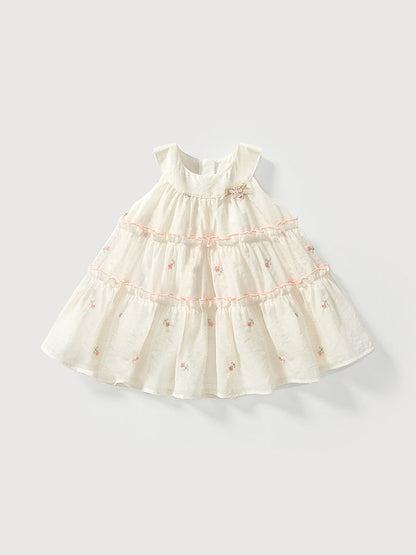 Summer Arrival Baby Girls Cute Floral Embroidered Pattern Sleeveless Dress