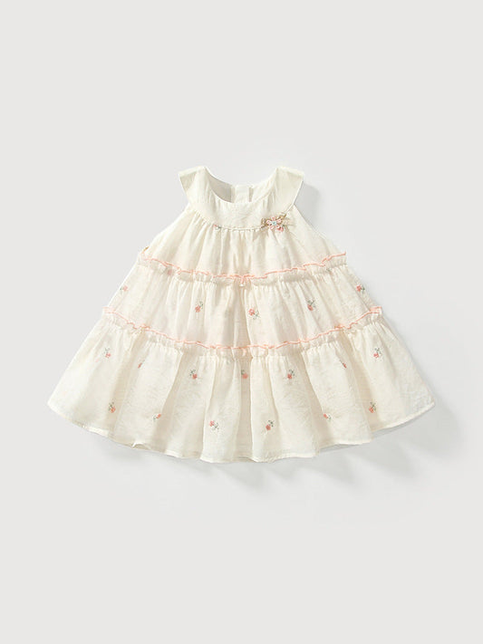 Summer Arrival Baby Girls Cute Floral Embroidered Pattern Sleeveless Dress
