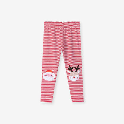 Spring and Autumn Girls Christmas Cartoon Pattern Long Sleeves Sweatshirt and Striped Pants Clothing Set