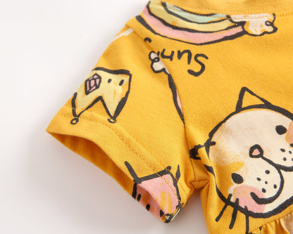 Baby Girls Cartoon Print Short-Sleeved O-Neck Dress In Summer