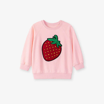Spring and Autumn Girls Strawberry Pattern Long Sleeves Sweatshirt and Plain Pants Clothing Set