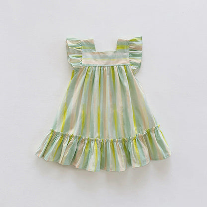 Summer Arrival Baby Kids Girls Fly Sleeves Striped Pattern Dress