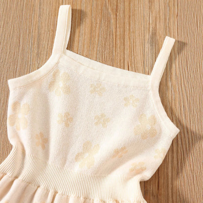 Summer Baby Kids Girls Sleeveless Floral Pattern Knitted Strap Dress