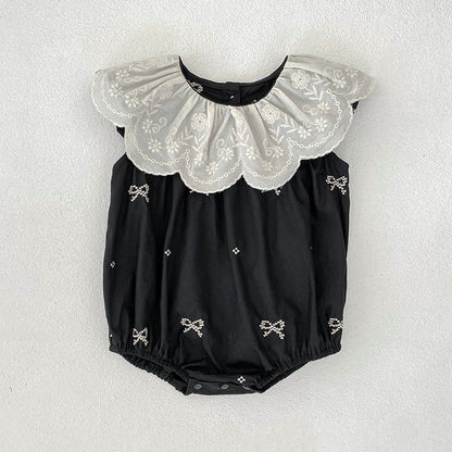 Summer Baby Girls French-style Flowers Pattern Collar Sleeveless Butterfly-bows Embroidered Onesies and Dress – Princess Sister Matching Set