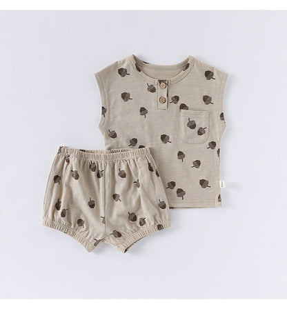 Summer Arrival Baby Unisex Sleeveless Fruits Pattern Top Vest and Shorts Clothing Sets