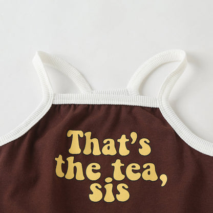 Baby Girl Slogan Pattern Sling Tops Combo Polka Dot Graphic Triangle Shorts One Pieces Sets