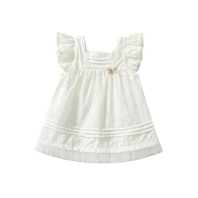 Summer Baby Kids Girls Fly Sleeves Solid Color Dress