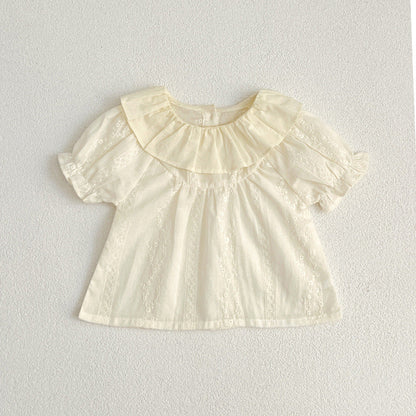 Summer Baby Girls Short Sleeves Floral Pattern Jacquard Dress And Onesie – Princess Sister Matching Set
