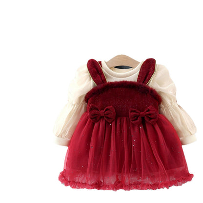 Autumn and Winter Arrival Baby Girls Long Sleeves Crew Neck Top and Rabbit Design Dress
