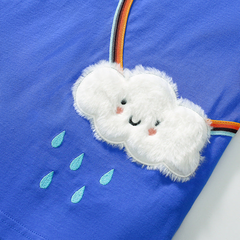 Summer Arrival Cute Cloud Cartoon Pattern Short Sleeves Dress for Stylish Girls