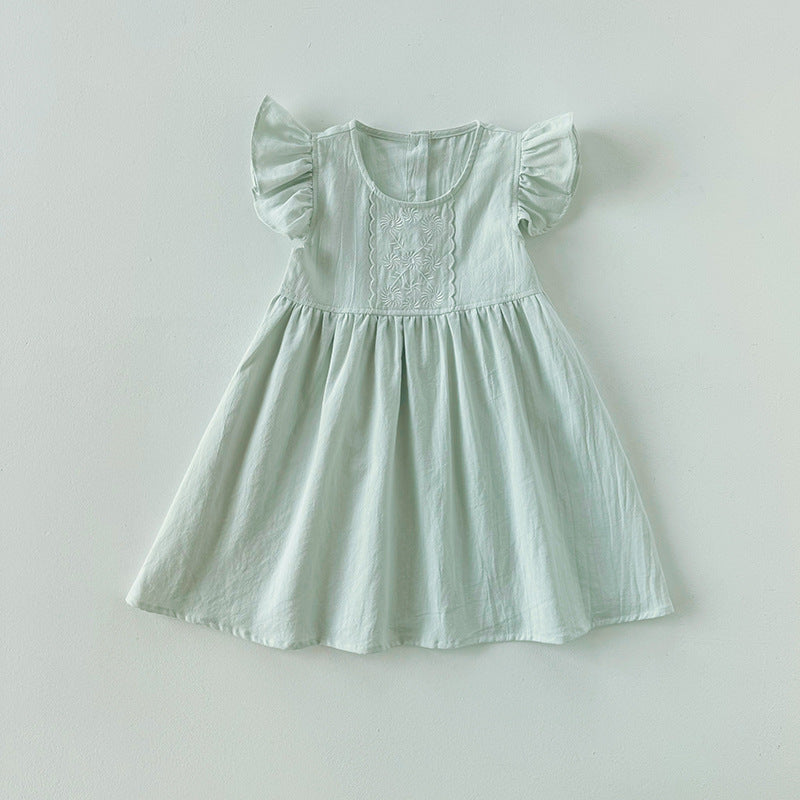 Summer Arrival Kids Girls Fly Sleeves Floral Pattern Embroidery Princess Dress