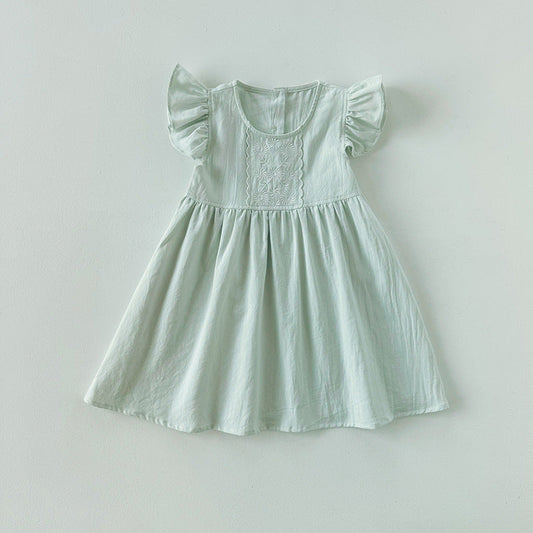 Summer Arrival Kids Girls Fly Sleeves Floral Pattern Embroidery Princess Dress