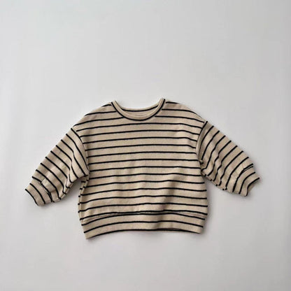 Baby Striped Pattern Puff Sleeve Style Hoodie In Autumn