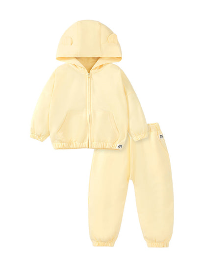 Spring And Autumn Girls Cute Solid Color Long Sleeves Top Hoodies And Pants Clothing Set