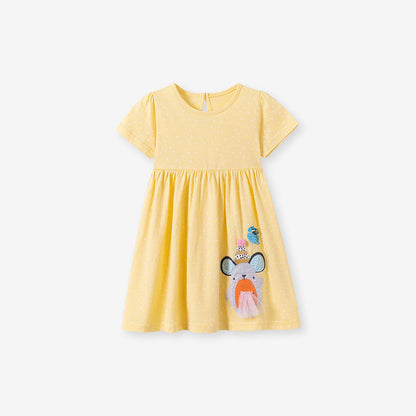 Summer Arrival Animals Cartoon Pattern Short Sleeves Dress for Stylish Girls
