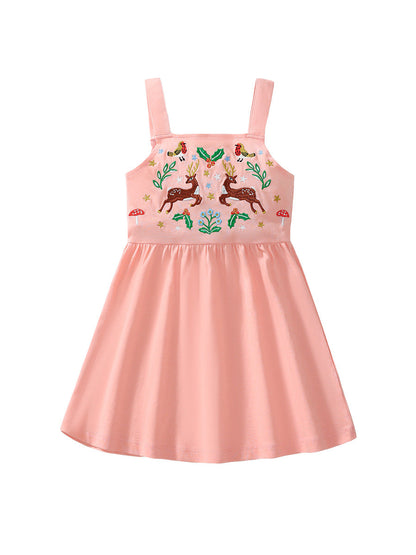 Arrival Summer Girls Sleeveless Symmetrical Cartoon Pattern Strap Dress