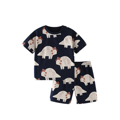 Summer Baby Kids Cartoon Dinosaurs Pattern T-shirt and Shorts Casual Clothing Set for Boys