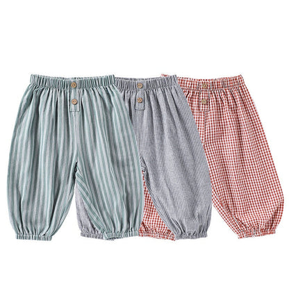 Children’s Summer Breathable Striped and Plaid Fashion Casual Pants – Home Trousers