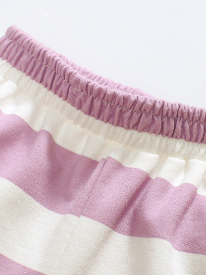 Baby And Kids Girls Purple Short Sleeves Top And Shorts Casual Clothing Set