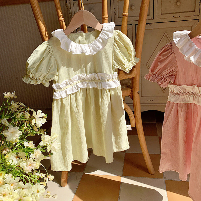 Arrival Summer Kids Girls Short Sleeves Ruffle Collar Princess Dress