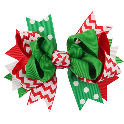 Christmas Various Pattern Dovetail Bow Shape Design Hair 5 Clips Festival Gift