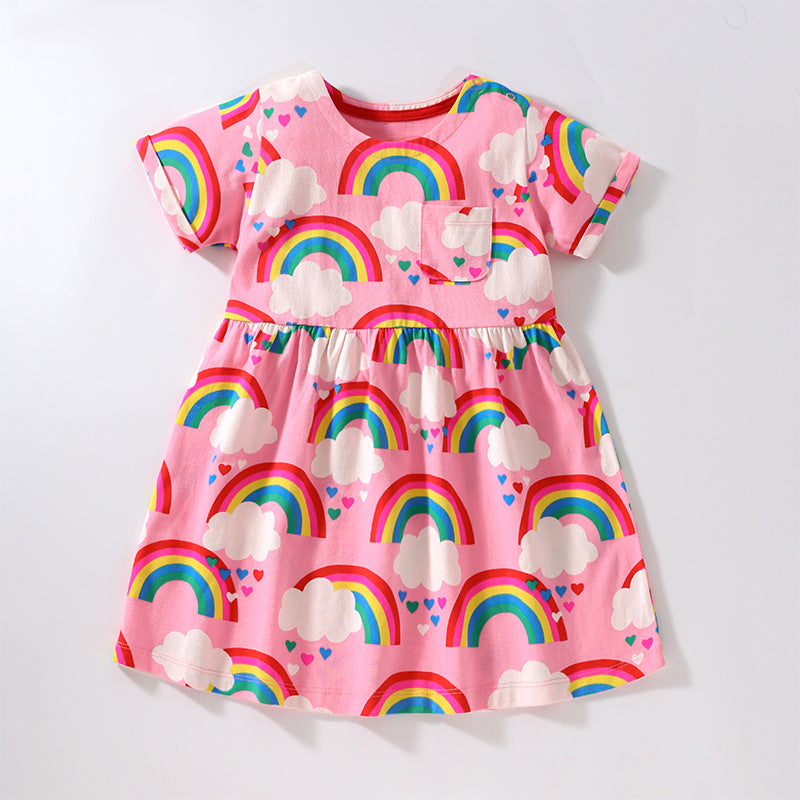 Baby Girl Rainbow Graphic Short Sleeve Round Neck Dress