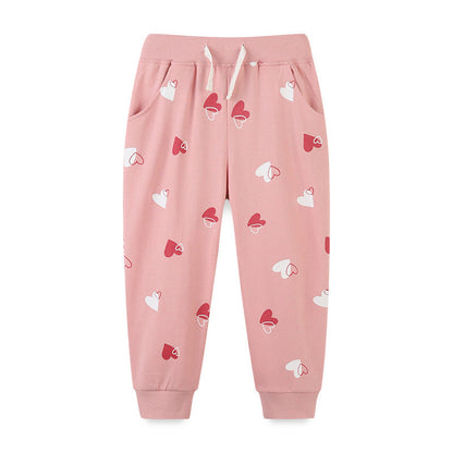 Baby Girl Heart Print Pattern Solid Color Cute Sport Trousers
