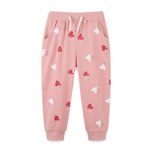 Baby Girl Heart Print Pattern Solid Color Cute Sport Trousers
