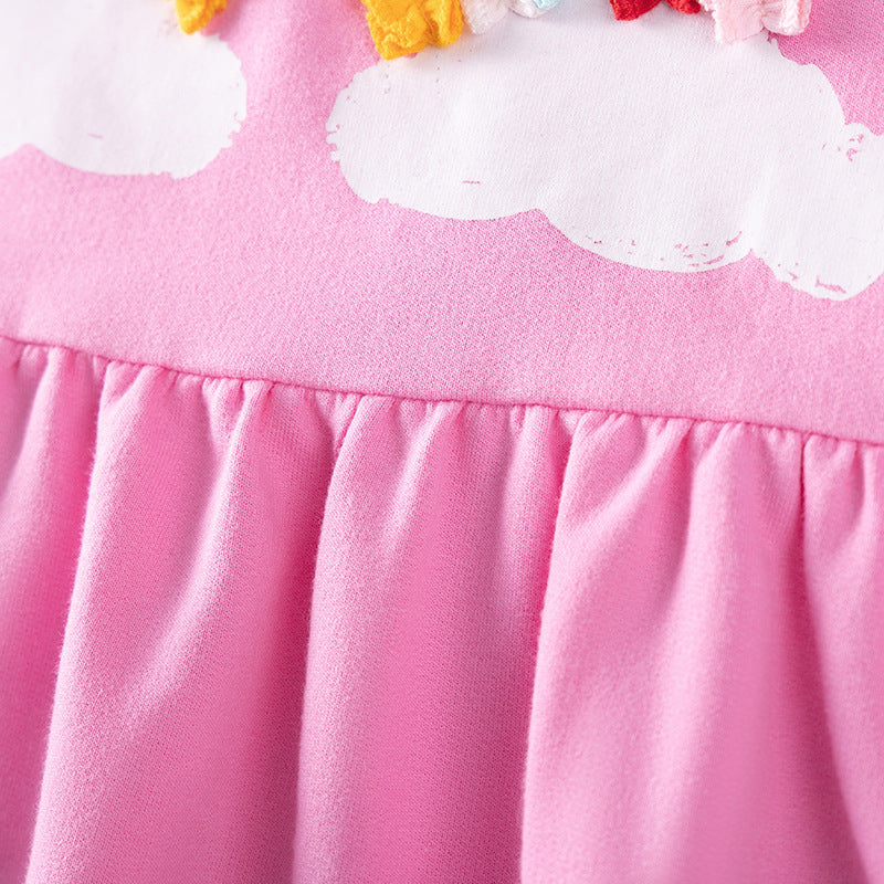 Spring and Autumn Girls Cute Rainbow Pattern Long Sleeves Sweatshirt and Grey Pants Clothing Set