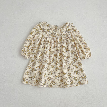 Floral Pattern Ruffle Neck Baby Onesies Dress