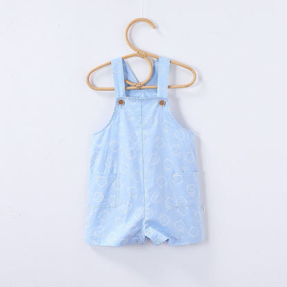 Summer Baby Kids Unisex Fruits Embroidered Pattern Short Sleeves T-shirt and Teddy Pattern Rompers Overalls Clothing Set
