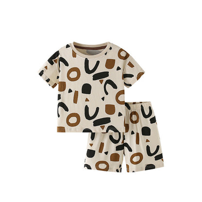 Summer Baby Kids Geometric Pattern T-shirt and Shorts Clothing Set for Boys
