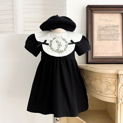 Summer Baby Girls French-style Wreath Embroidery Pattern Short-sleeved Onesies and Dress – Princess Sister Matching