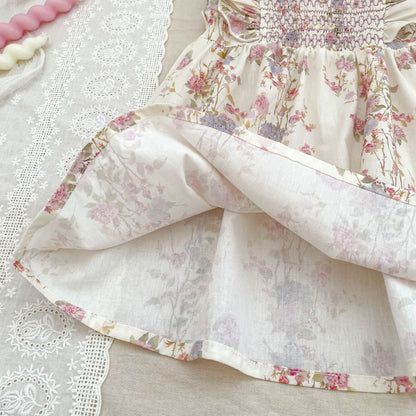 Summer Girls Arrival Floral Pattern Fly Sleeves Onesies and Girls’ Dress – Princess Sister Matching Set