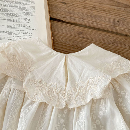 Autumn Baby Girls Flowers Embroidered Pattern Long-sleeved Onesies and Dress – Princess Sister Matching Set