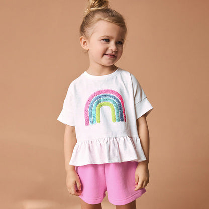 Summer Baby Kids Rainbow Pattern T-shirt and Shorts Clothing Set for Girls