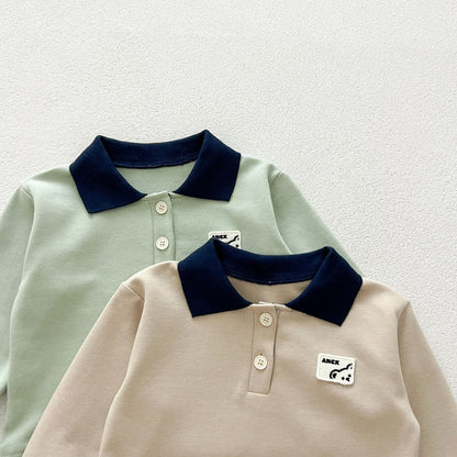 Casual and Versatile Two-Piece Set: Print Top Polo Top and Pants for Baby and Toddlers