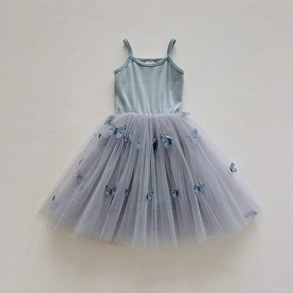 Summer Arrival Butterfly Pattern Sleeveless Tulle Patchwork Dress for Stylish Girls
