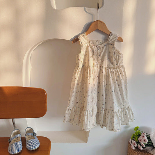 Summer Arrival Baby Kids Girls Cute Sleeveless Flowers Pattern Printed Dress