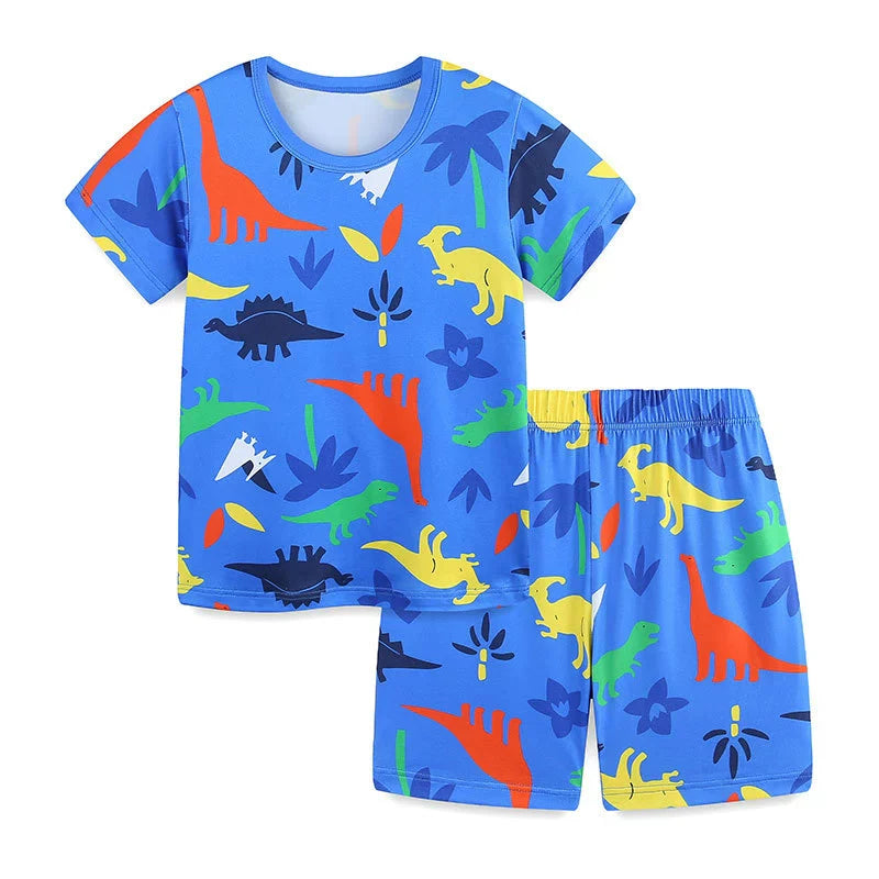 Summer Baby Kids Colorful Dinosaurs Pattern T-shirt and Shorts Casual Clothing Set for Boys